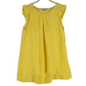 TERZO MILLENNIO Blouse Yellow Linen Cap Sleeve Top Size S Made‎ in Italy